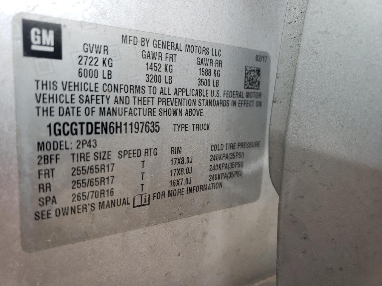 2017 CHEVROLET COLORADO Z71 Copart, lot number: 61667403, vin: 1GCGTDEN6H1197635. Thumbnail 13