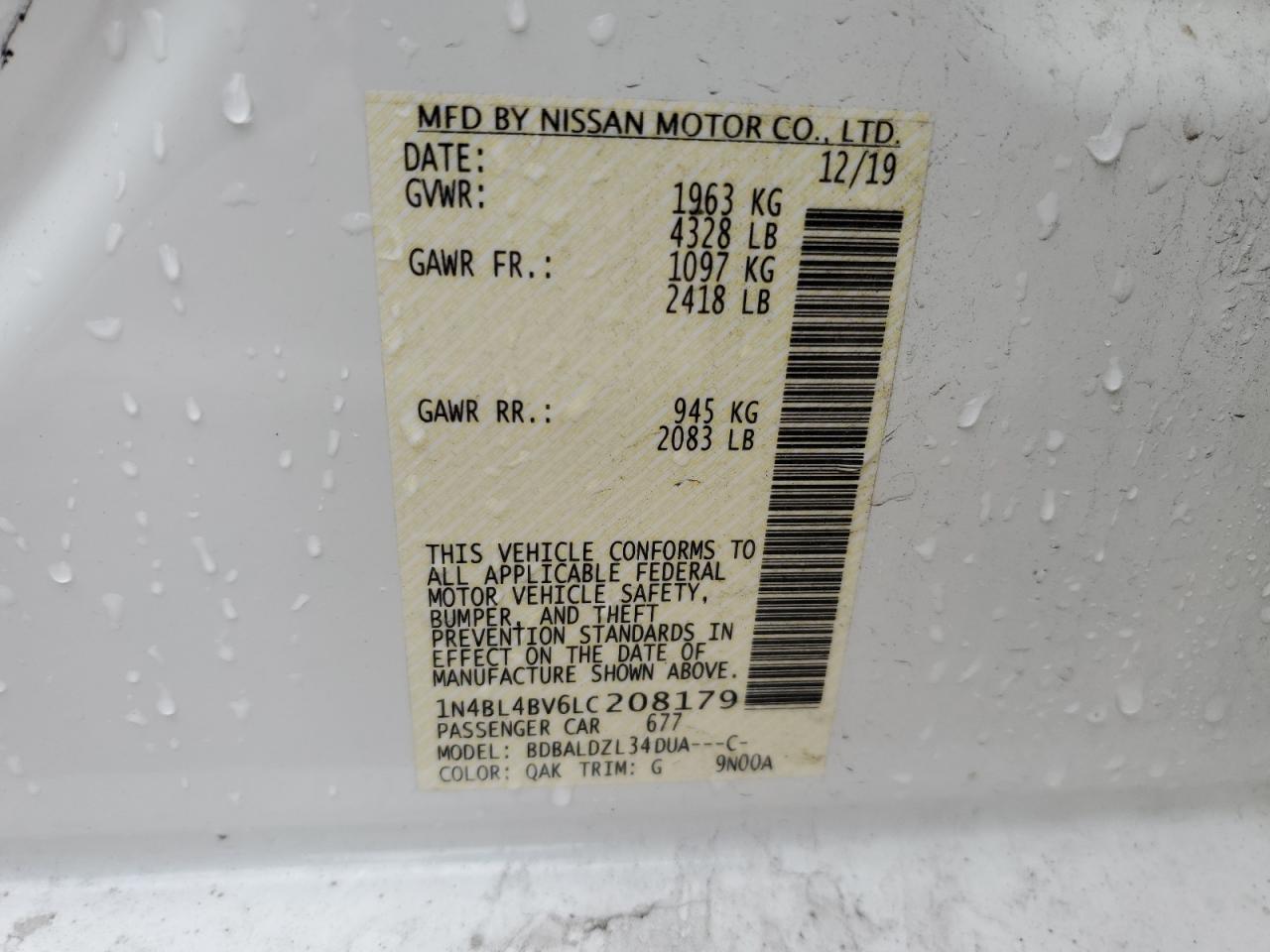 2020 Nissan Altima S Copart, lot number: 69352433, vin: 1N4BL4BV6LC208179. Thumbnail 12