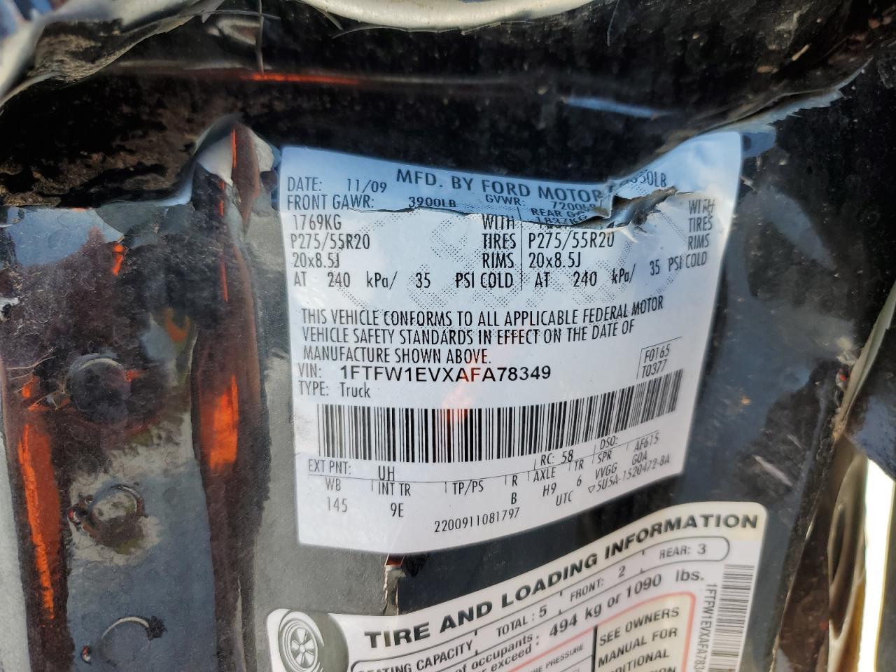 2010 Ford F150 Supercrew Copart, lot number: 88136165, vin: 1FTFW1EVXAFA78349. Thumbnail 14