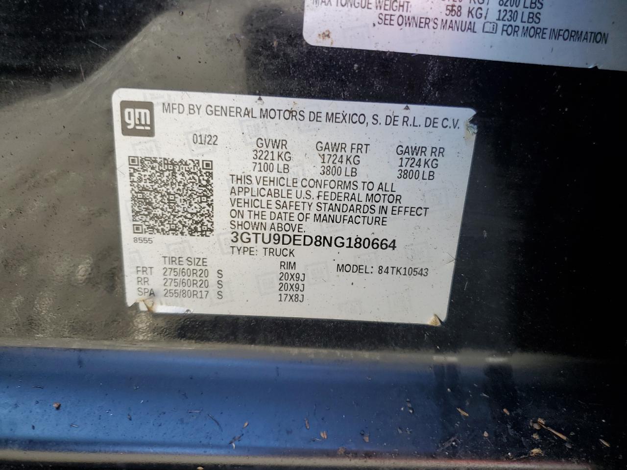 2022 GMC Sierra Limited K1500 Slt Copart, lot number: 47033665, vin: 3GTU9DED8NG180664. Thumbnail 13