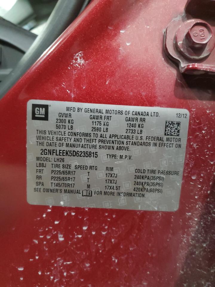 2013 Chevrolet Equinox Lt Copart, lot number: 56679355, vin: 2GNFLEEK5D6235815. Thumbnail 12