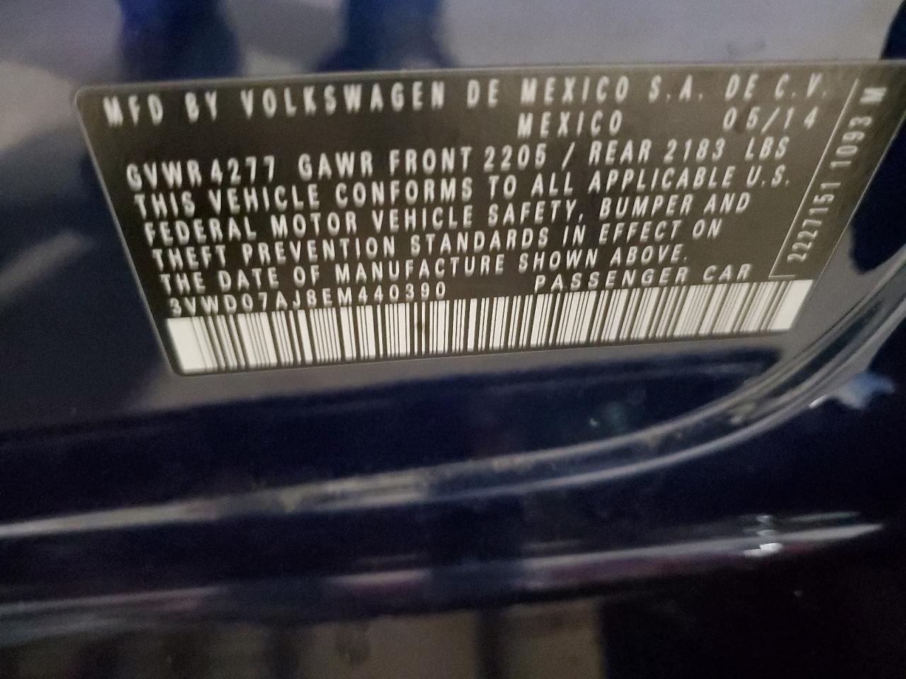 2014 Volkswagen Jetta Se Copart, lot number: 49737995, vin: 3VWD07AJ8EM440390. Thumbnail 12