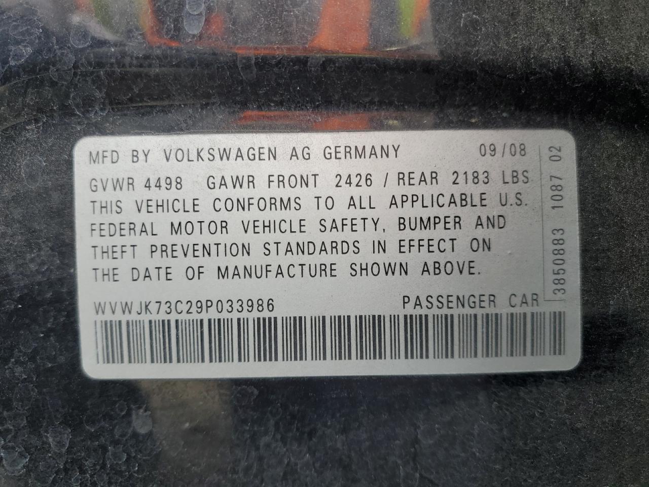 2009 Volkswagen Passat Turbo Copart, lot number: 47779315, vin: WVWJK73C29P033986. Thumbnail 12