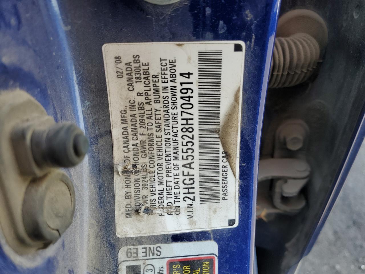 2008 Honda Civic Si Copart, lot number: 52956615, vin: 2HGFA55528H704914. Thumbnail 12