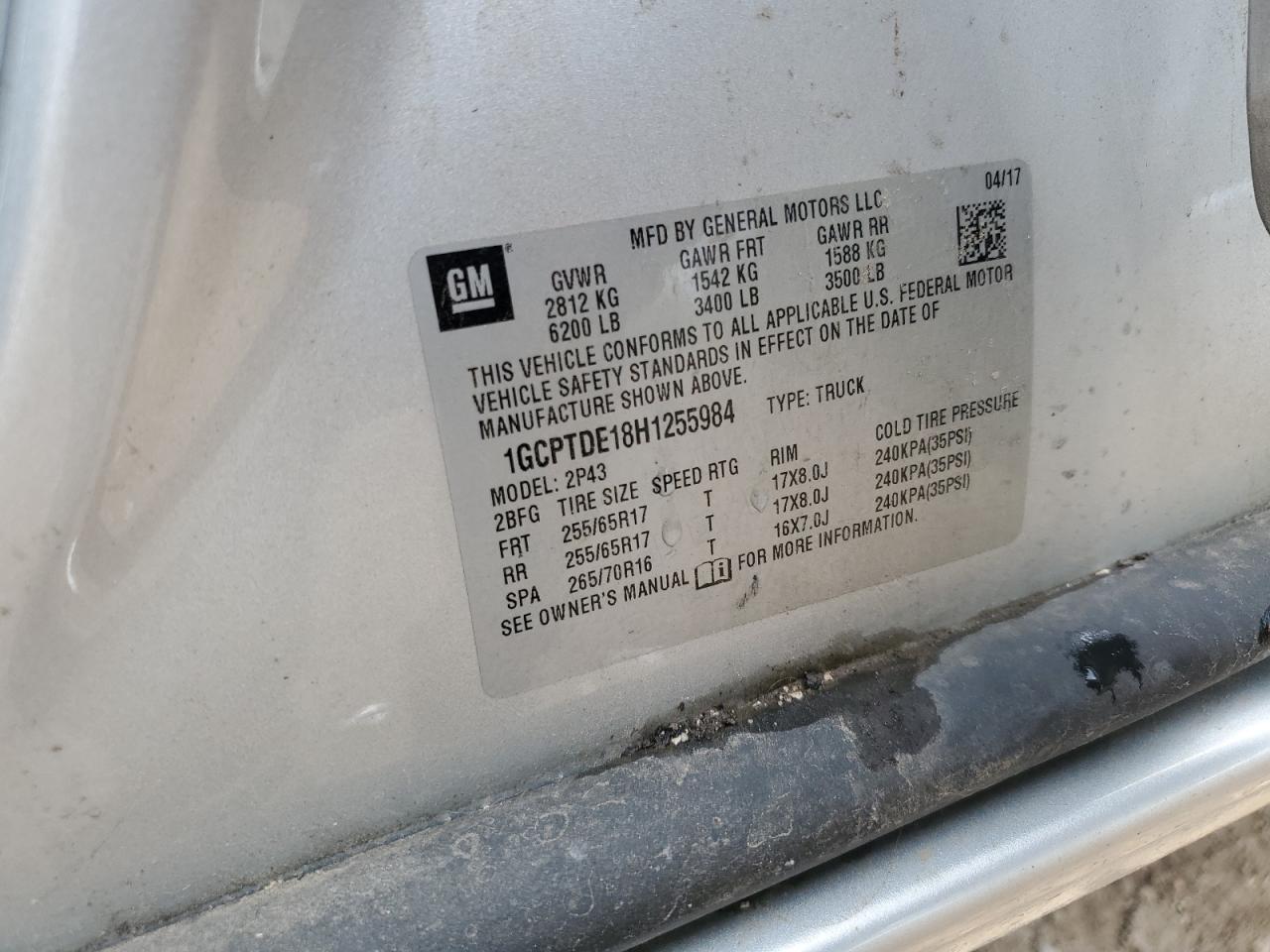 2017 Chevrolet Colorado Z71 Copart, lot number: 54744285, vin: 1GCPTDE18H1255984. Thumbnail 12