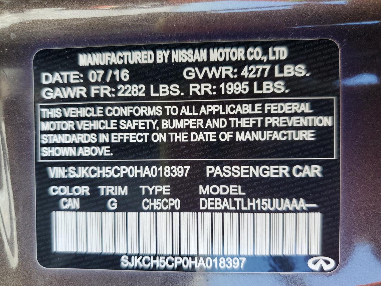2017 Infiniti Qx30 Base Copart, lot number: 55046485, vin: SJKCH5CP0HA018397. Thumbnail 13