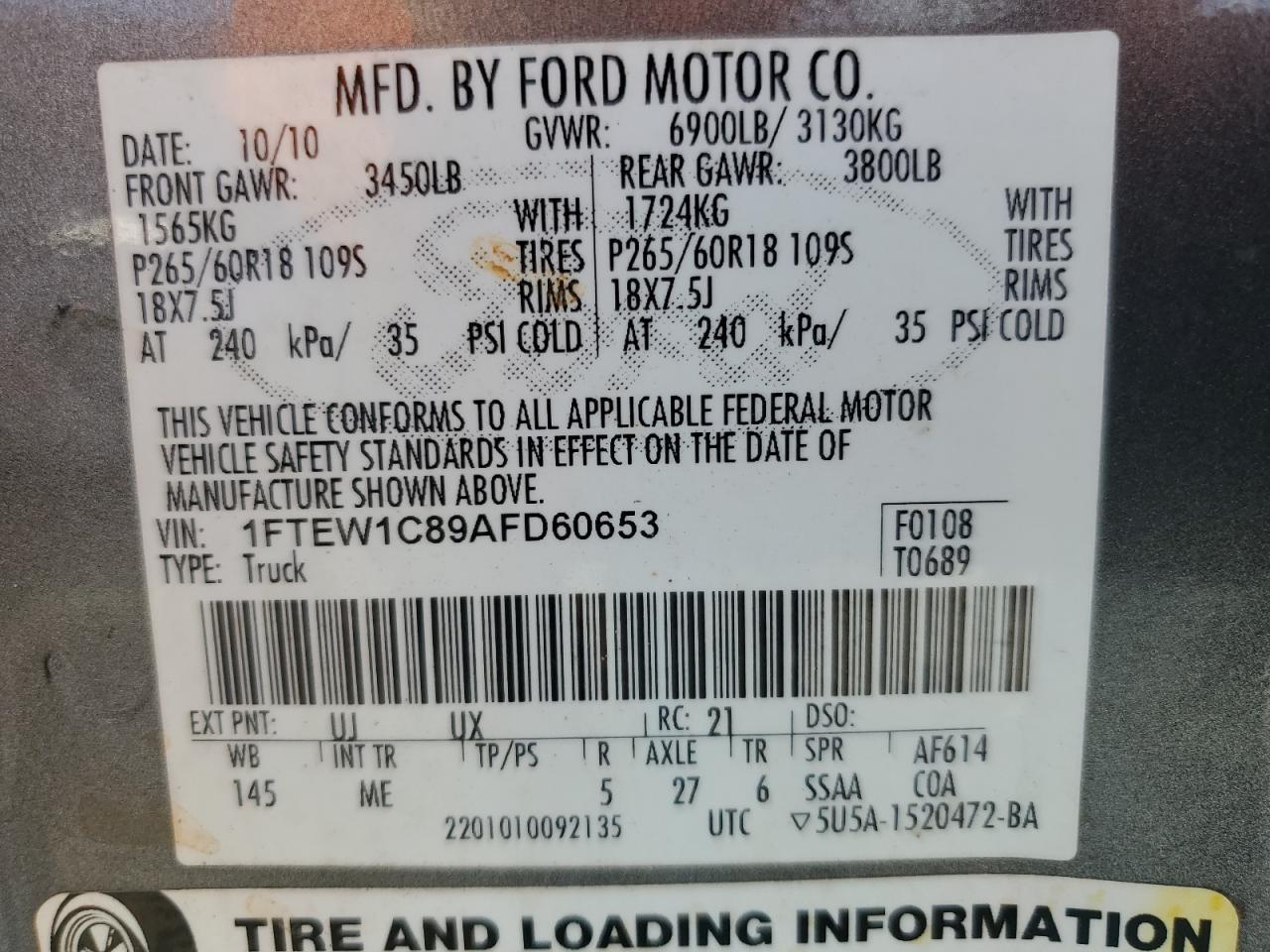 2010 Ford F150 Supercrew Copart, lot number: 55037265, vin: 1FTEW1C89AFD60653. Thumbnail 12
