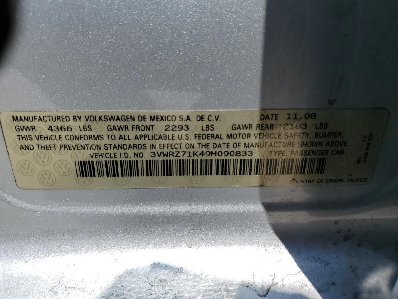 2009 Volkswagen Jetta Se Copart, lot number: 55309295, vin: 3VWRZ71K49M090833. Thumbnail 12