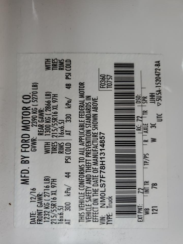 2017 Ford Transit Connect Xlt Copart, lot number: 56609805, vin: NM0LS7F78H1314857. Thumbnail 13