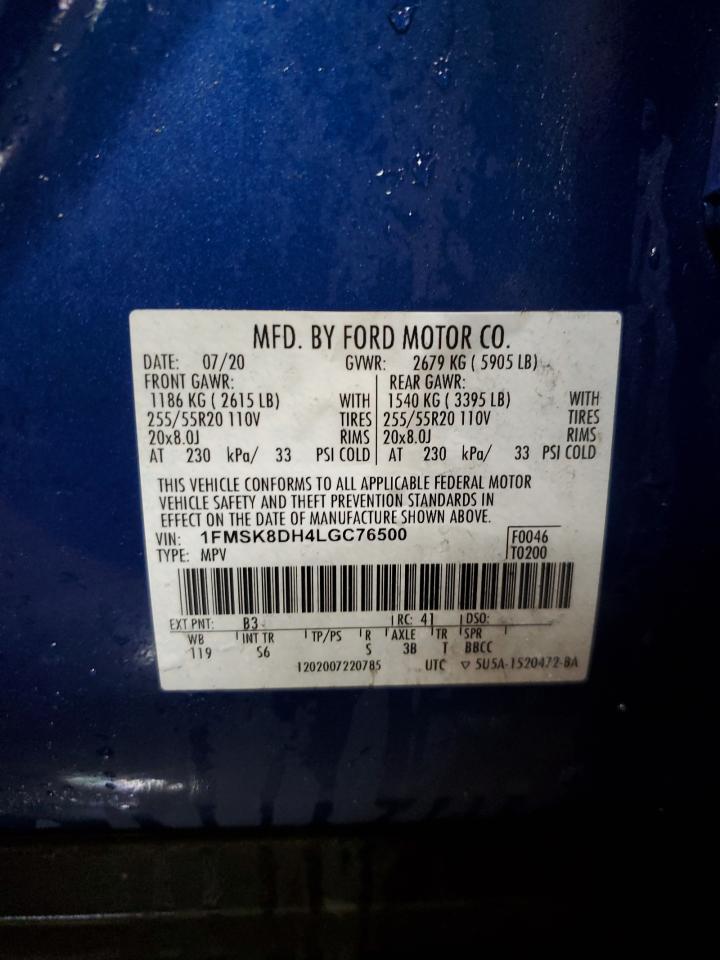 2020 Ford Explorer Xlt Copart, lot number: 52544865, vin: 1FMSK8DH4LGC76500. Thumbnail 13