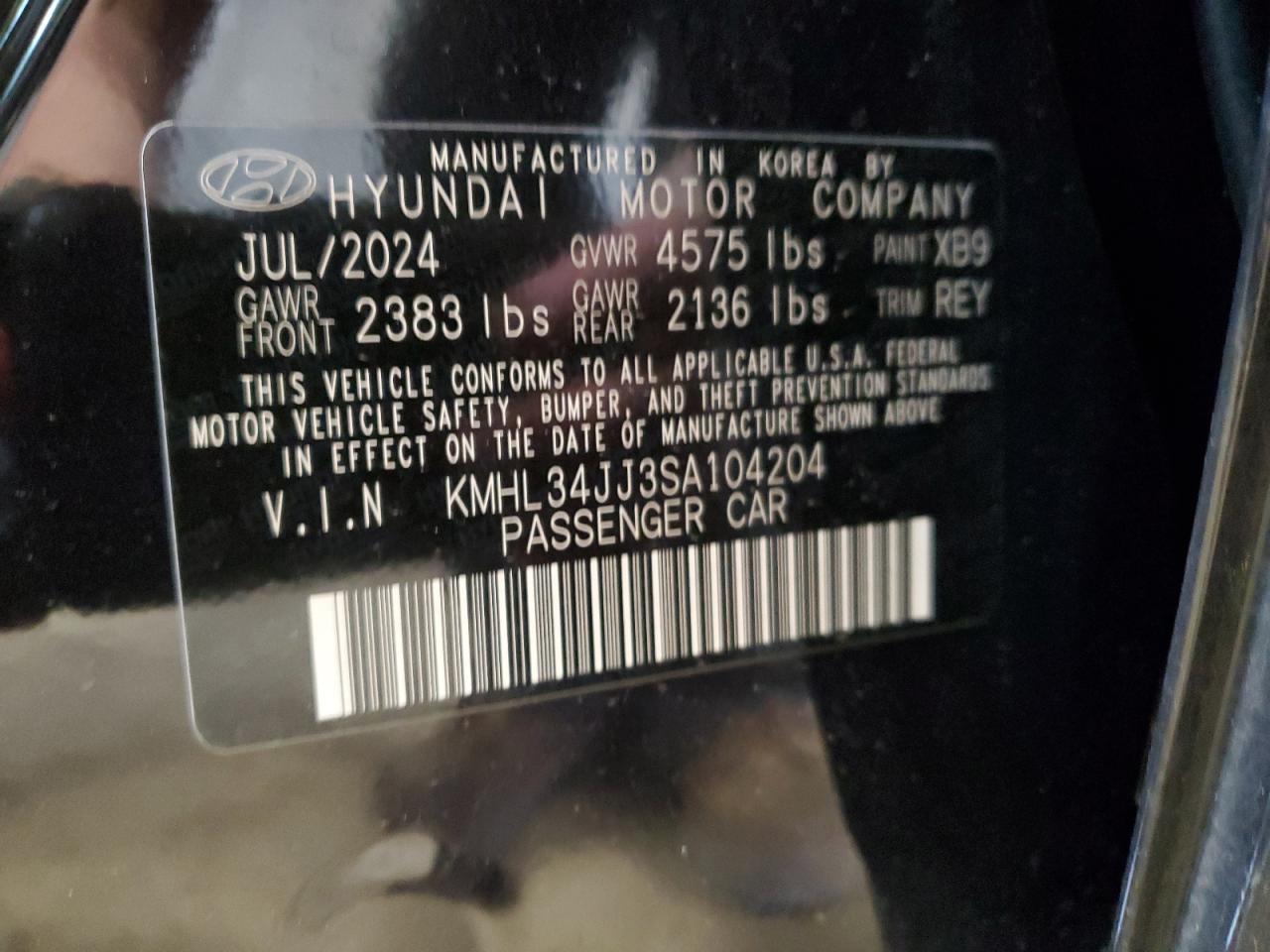 2025 Hyundai Sonata Hybrid Copart, lot number: 54838605, vin: KMHL34JJ3SA104204. Thumbnail 12