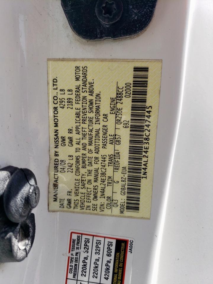 2008 Nissan Altima 2.5S Copart, lot number: 52591865, vin: 1N4AL24E38C247445. Thumbnail 12
