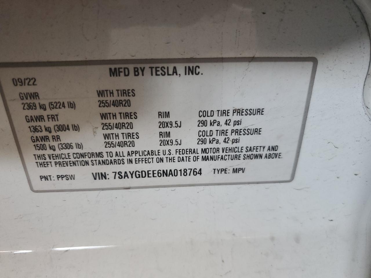 2022 Tesla Model Y Copart, lot number: 54189365, vin: 7SAYGDEE6NA018764. Thumbnail 13