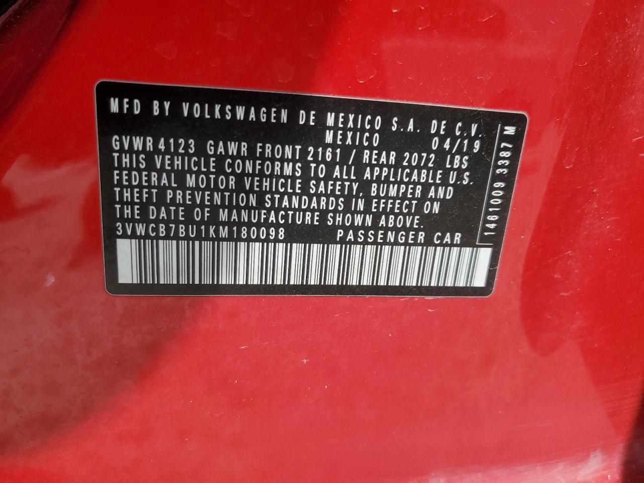 2019 Volkswagen Jetta S Copart, lot number: 53572715, vin: 3VWCB7BU1KM180098. Thumbnail 12