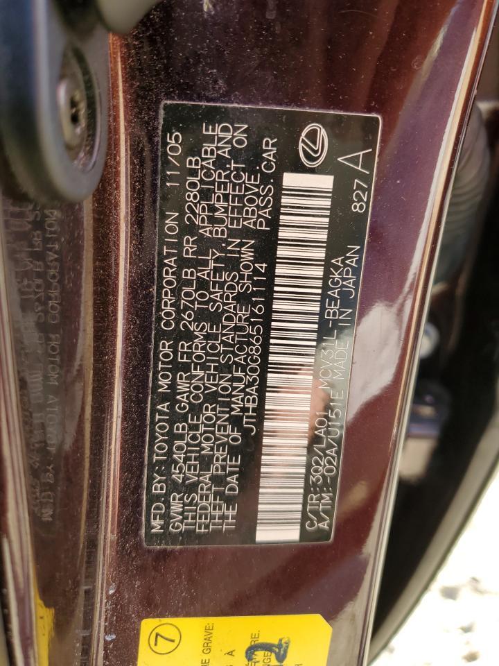 2006 Lexus Es 330 Copart, lot number: 52045875, vin: JTHBA30G865161114. Thumbnail 12