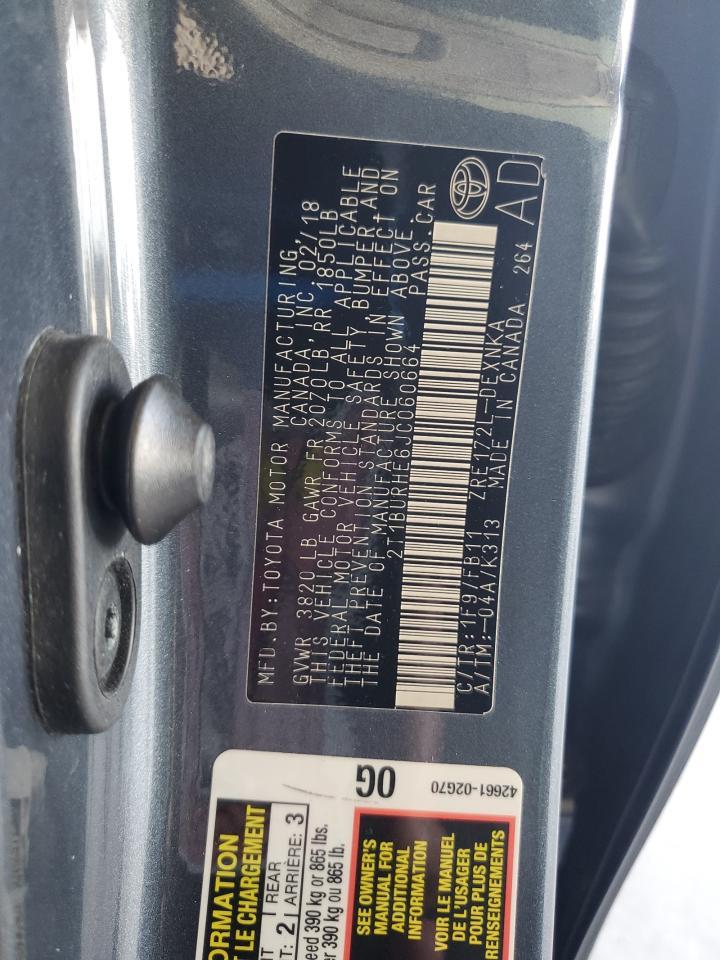 2018 Toyota Corolla L Copart, lot number: 52862745, vin: 2T1BURHE6JC060664. Thumbnail 12