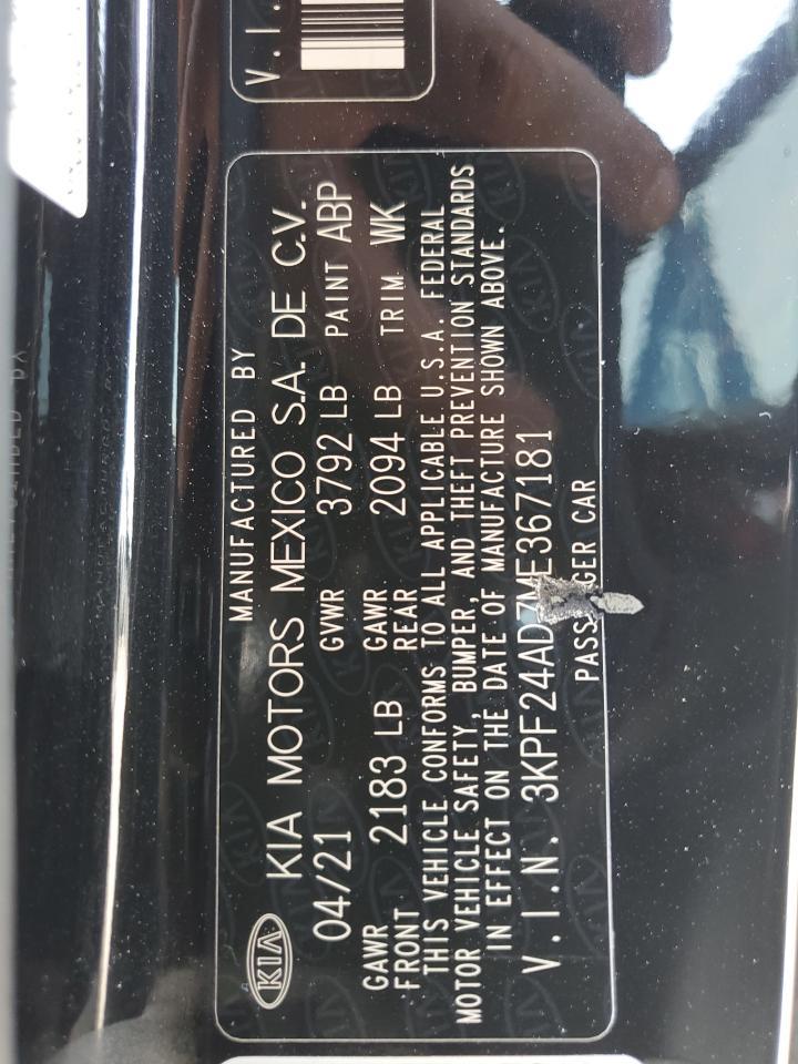 2021 Kia Forte Fe Copart, lot number: 55497005, vin: 3KPF24AD7ME367181. Thumbnail 12