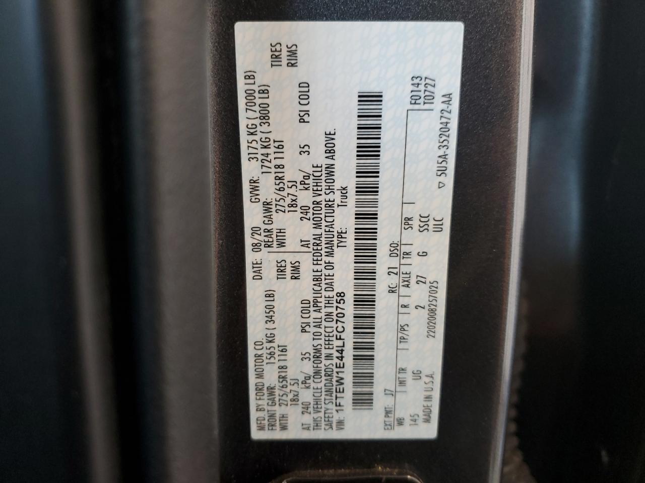 2020 Ford F150 Supercrew Copart, lot number: 52558795, vin: 1FTEW1E44LFC70758. Thumbnail 13