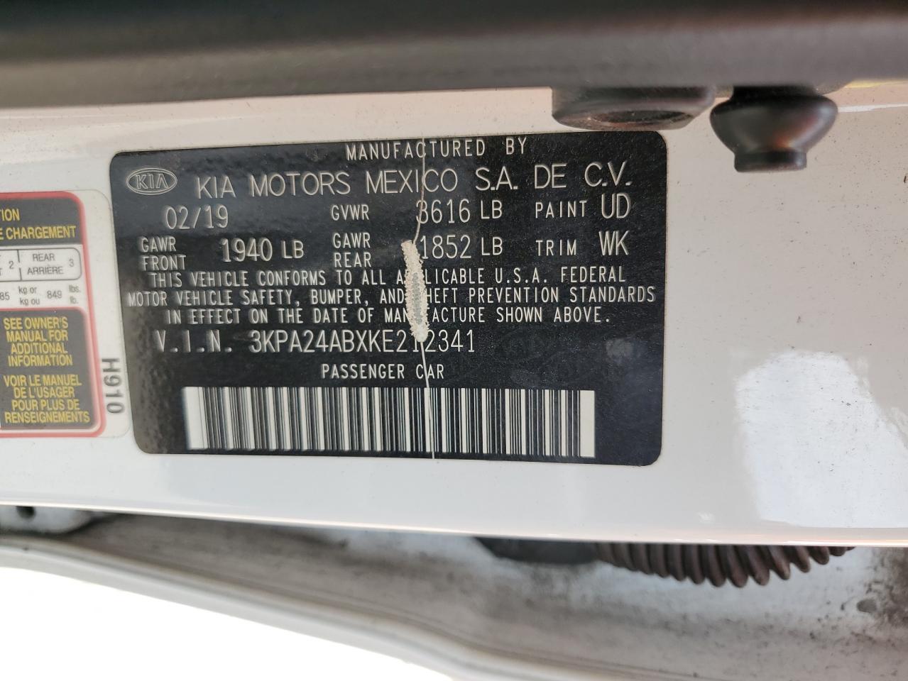 2019 Kia Rio S Copart, lot number: 54930765, vin: 3KPA24ABXKE212341. Thumbnail 12