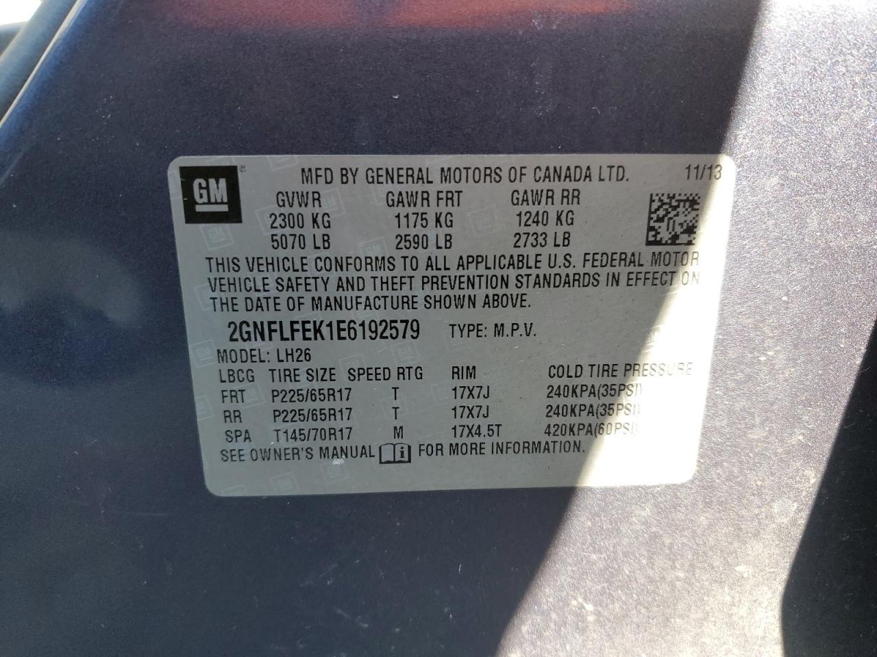 2014 Chevrolet Equinox Lt Copart, lot number: 52873265, vin: 2GNFLFEK1E6192579. Thumbnail 14
