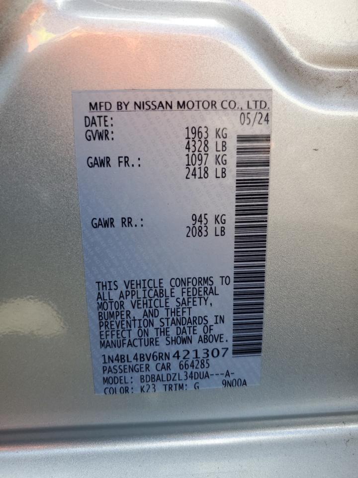 2024 Nissan Altima S Copart, lot number: 55255015, vin: 1N4BL4BV6RN421307. Thumbnail 12