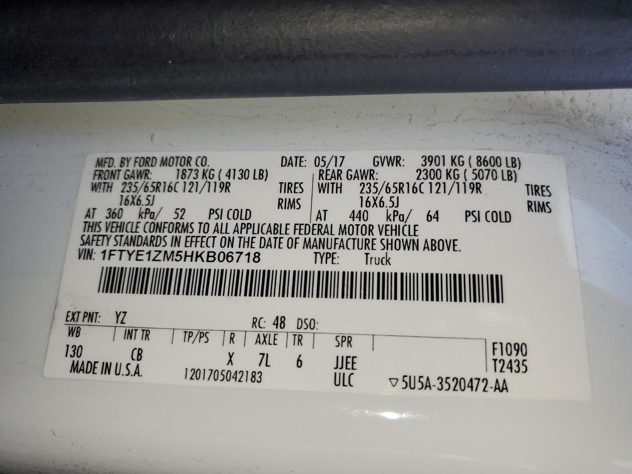 2017 Ford Transit T-150 Copart, lot number: 55868325, vin: 1FTYE1ZM5HKB06718. Thumbnail 13