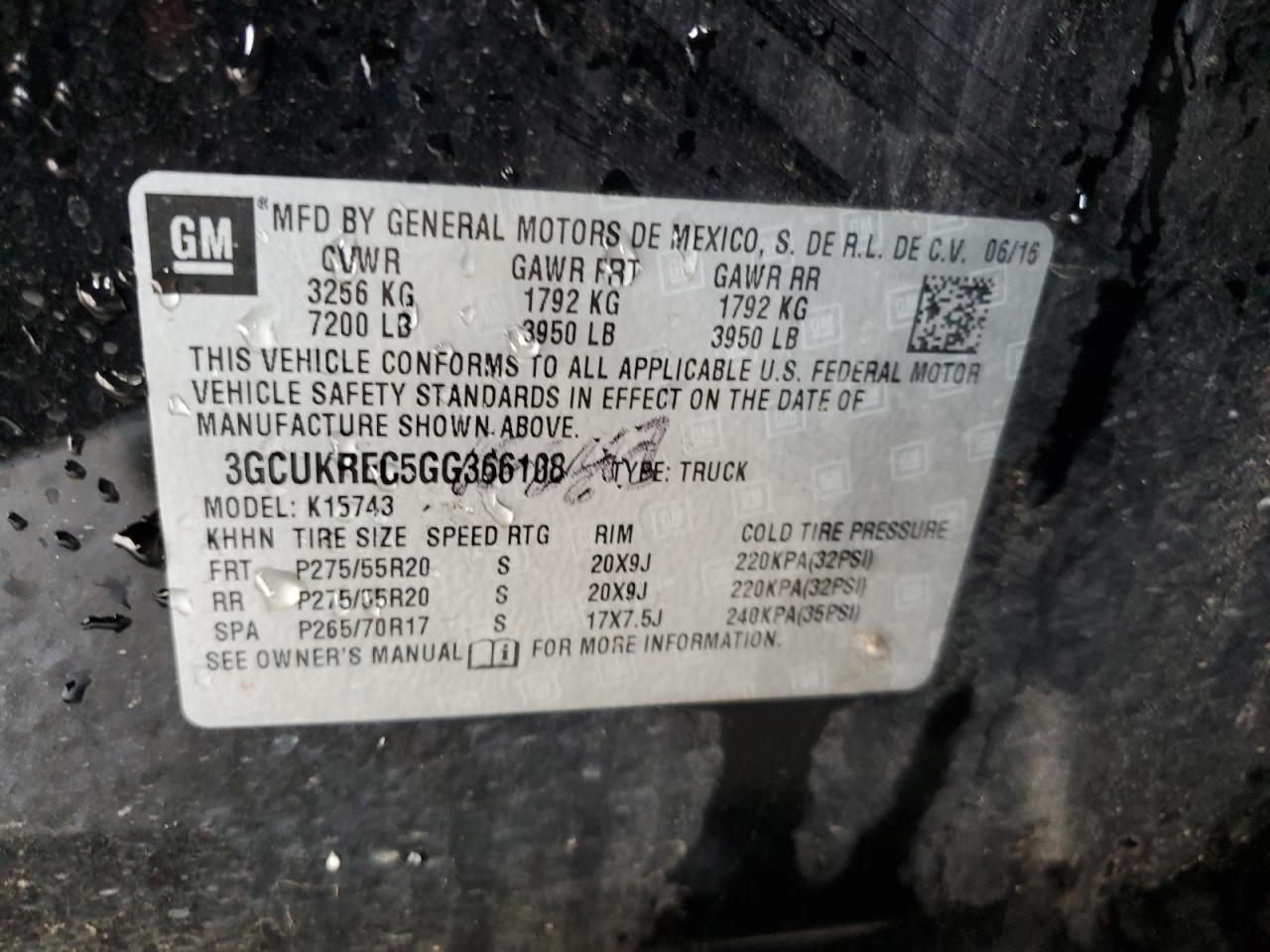 2016 Chevrolet Silverado K1500 Lt Copart, lot number: 54655895, vin: 3GCUKREC5GG366108. Thumbnail 12