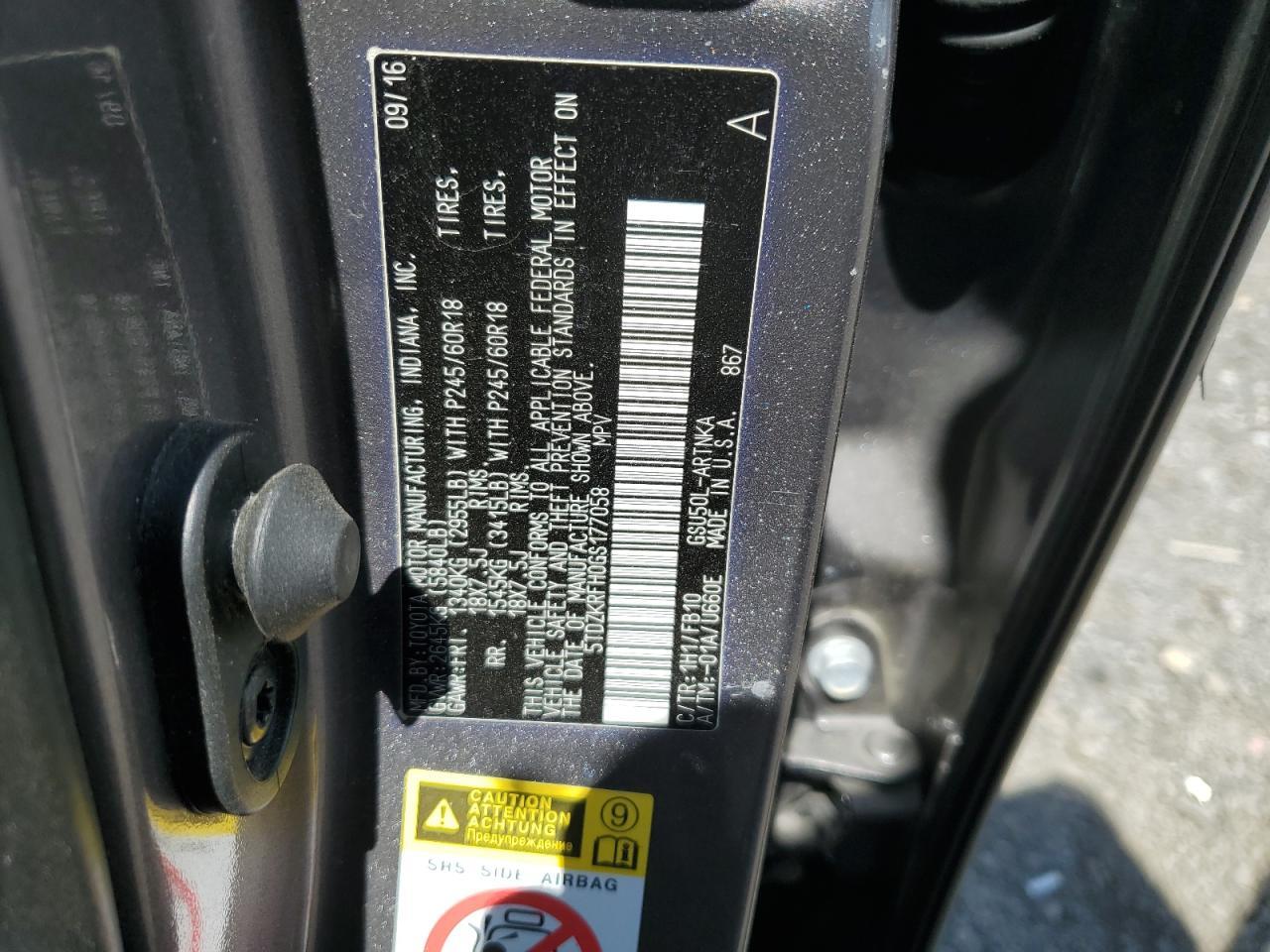 2016 Toyota Highlander Le Copart, lot number: 53696255, vin: 5TDZKRFH0GS177058. Thumbnail 13