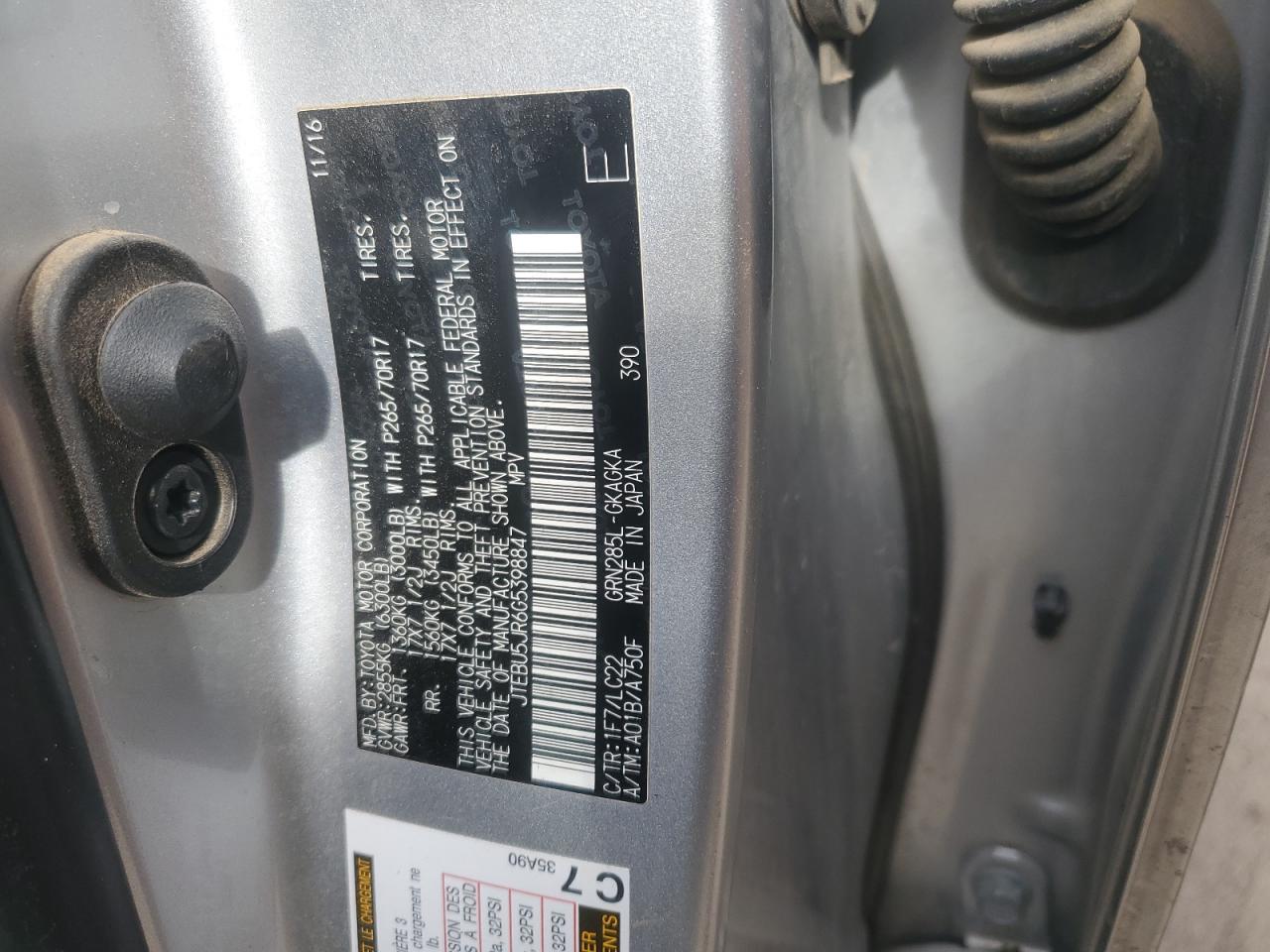 2016 Toyota 4Runner Sr5/Sr5 Premium Copart, lot number: 55244045, vin: JTEBU5JR6G5398847. Thumbnail 13