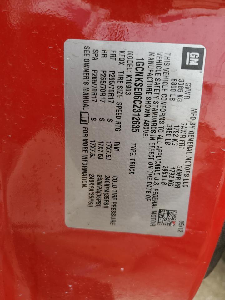 2012 Chevrolet Silverado K1500 Lt Copart, lot number: 52331805, vin: 1GCNKSE06CZ312635. Thumbnail 12