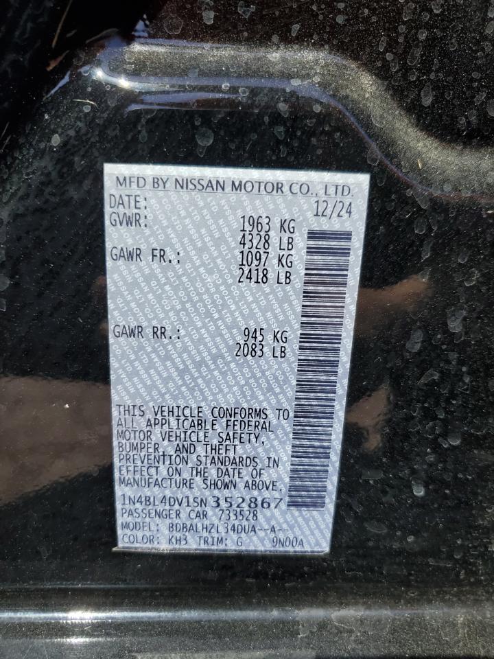 2025 Nissan Altima Sv Copart, lot number: 54535065, vin: 1N4BL4DV1SN352867. Thumbnail 12