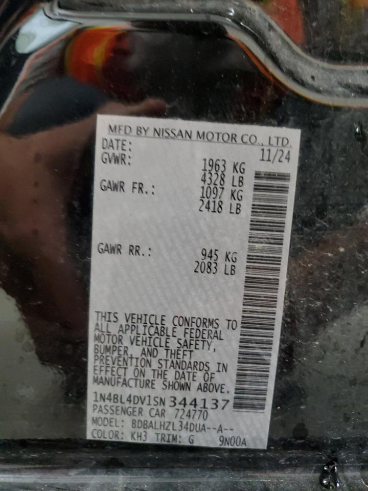 2025 Nissan Altima Sv Copart, lot number: 54478405, vin: 1N4BL4DV1SN344137. Thumbnail 12