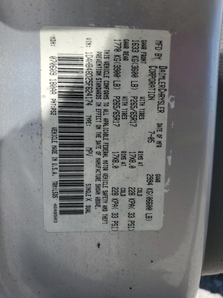 2005 Dodge Durango Slt Copart, lot number: 55631094, vin: 1D4HB48D25F624174. Thumbnail 14