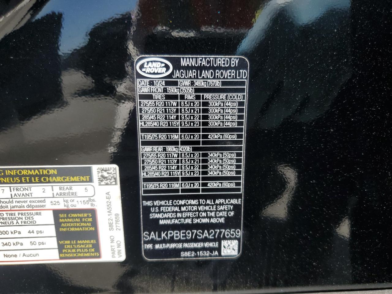 2025 Land Rover Range Rover Se Copart, lot number: 58753685, vin: SALKPBE97SA277659. Thumbnail 14