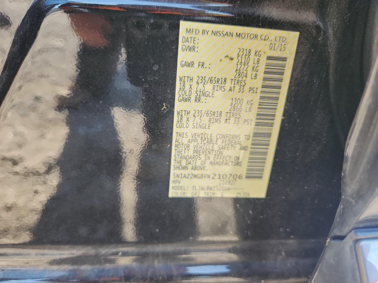 2015 Nissan Murano S Copart, lot number: 59179795, vin: 5N1AZ2MG8FN210706. Thumbnail 13