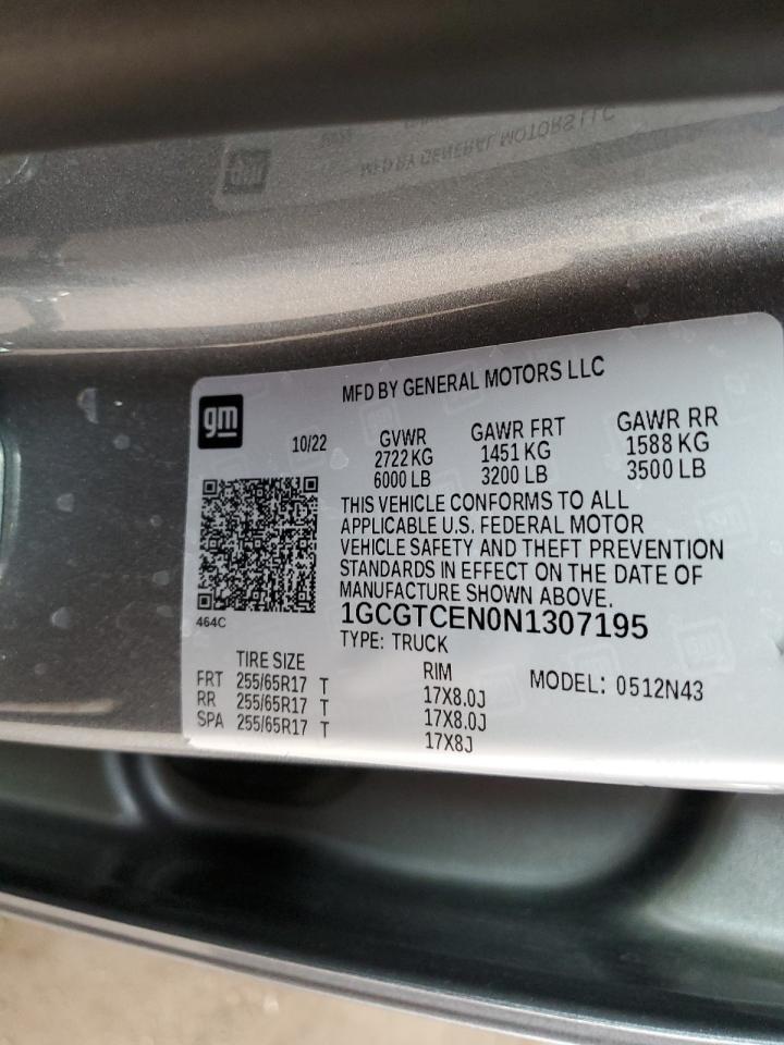 2022 Chevrolet Colorado Lt Copart, lot number: 55779465, vin: 1GCGTCEN0N1307195. Thumbnail 12