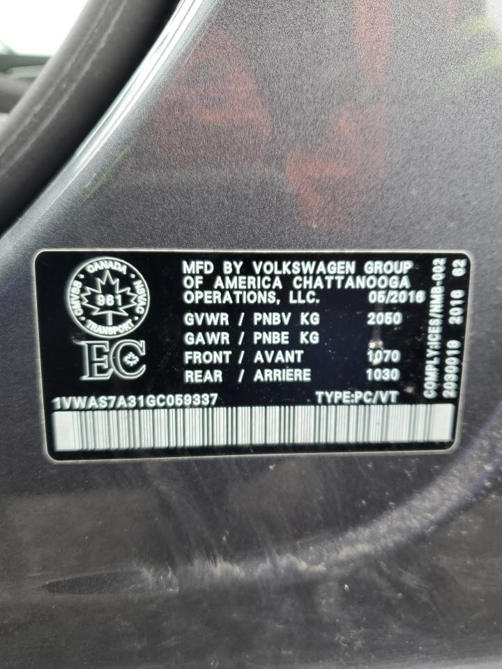 2016 Volkswagen Passat S Copart, lot number: 54767455, vin: 1VWAS7A31GC059337. Thumbnail 13
