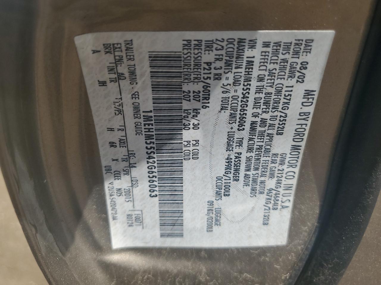 2002 Mercury Sable Ls Premium Copart, lot number: 59151275, vin: 1MEHM55S42G656063. Thumbnail 12