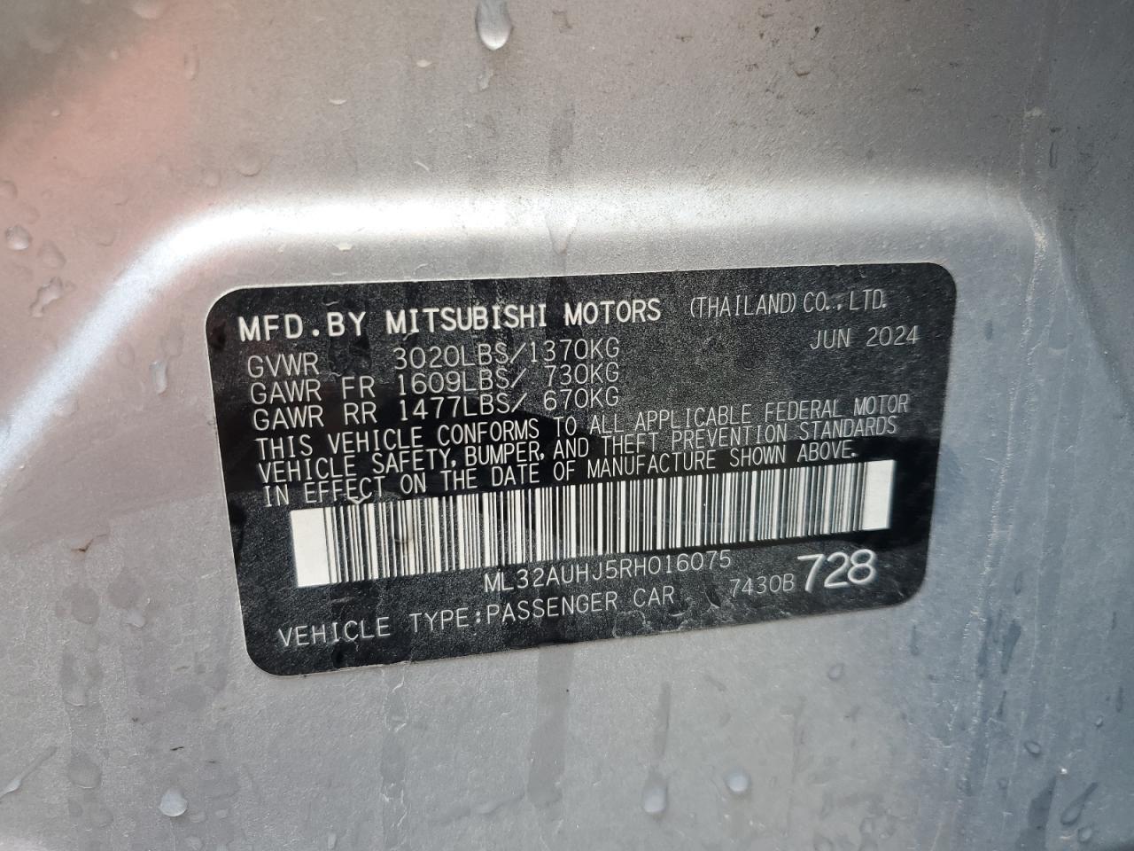 2024 Mitsubishi Mirage Es Copart, lot number: 59035875, vin: ML32AUHJ5RH016075. Thumbnail 12