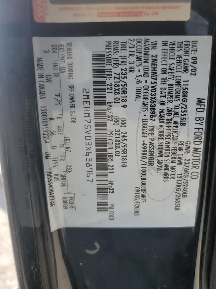 2003 Mercury Marauder Copart, lot number: 56279895, vin: 2MEHM75V03X638967. Thumbnail 12