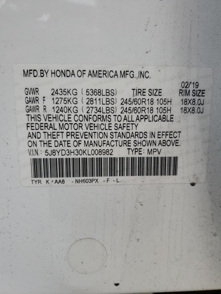 2019 Acura Mdx Copart, lot number: 54889995, vin: 5J8YD3H30KL008982. Thumbnail 12