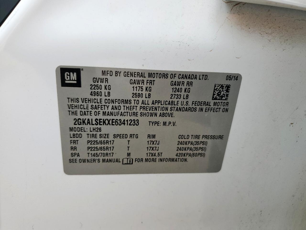 2014 GMC Terrain Slt Copart, lot number: 55855665, vin: 2GKALSEKXE6341233. Thumbnail 13