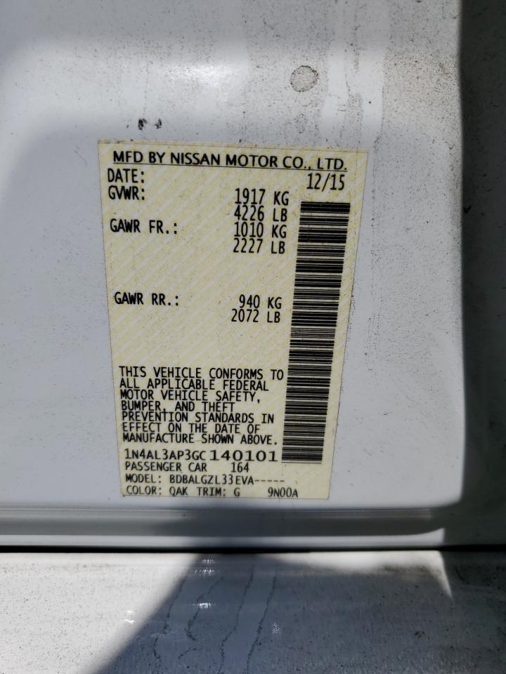 2016 Nissan Altima 2.5 Copart, lot number: 56245875, vin: 1N4AL3AP3GC140101. Thumbnail 12