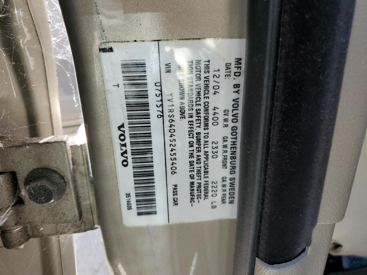 2005 Volvo S60 Copart, lot number: 59063045, vin: YV1RS640452455406. Thumbnail 12