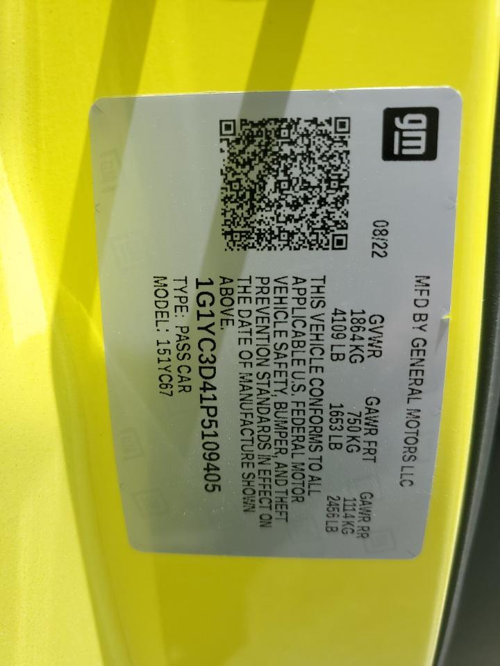 2023 Chevrolet Corvette Stingray 3Lt Copart, lot number: 54834055, vin: 1G1YC3D41P5109405. Thumbnail 12