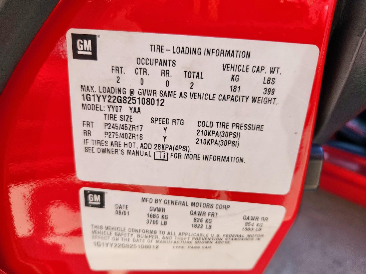 2002 Chevrolet Corvette Copart, lot number: 59060125, vin: 1G1YY22G825108012. Thumbnail 12