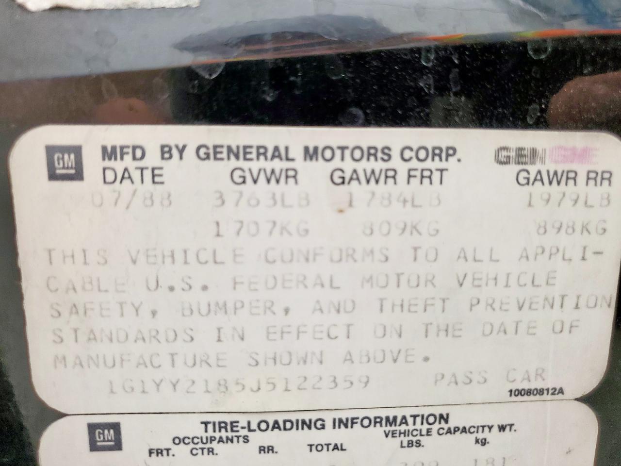 1988 Chevrolet Corvette Copart, lot number: 59104315, vin: 1G1YY2185J5122359. Thumbnail 12