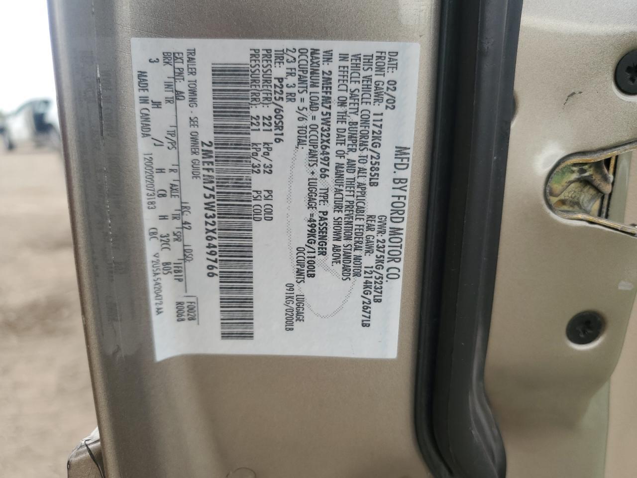 2002 Mercury Grand Marquis Ls Copart, lot number: 58445785, vin: 2MEFM75W32X649766. Thumbnail 12