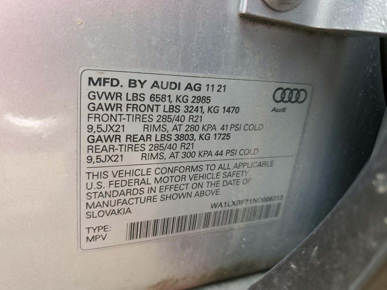 2022 Audi Q7 Premium Plus Copart, lot number: 58564665, vin: WA1LXBF71ND006313. Thumbnail 14