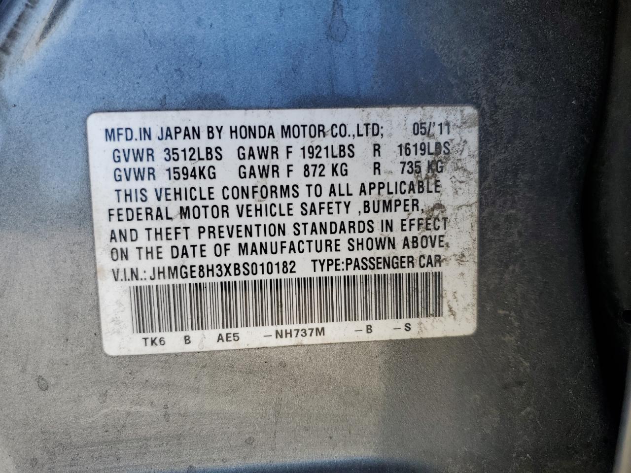 2011 Honda Fit Copart, lot number: 58872845, vin: JHMGE8H3XBS010182. Thumbnail 13